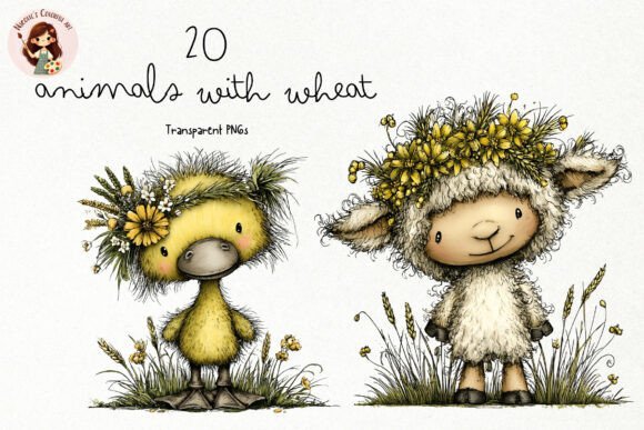Animals with Wheat PNG Clipart Set