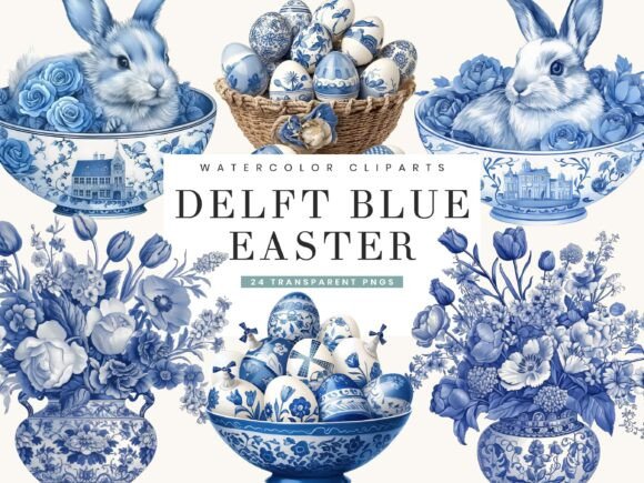 Blending Tradition and Festivity: A Guide to Watercolor Delft Blue Easter Clipart