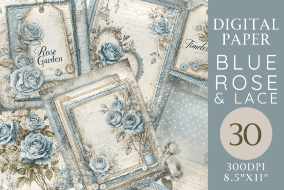 Blue Rose Lace Paper Pack: Elevating Digital Craft with Vintage Charm