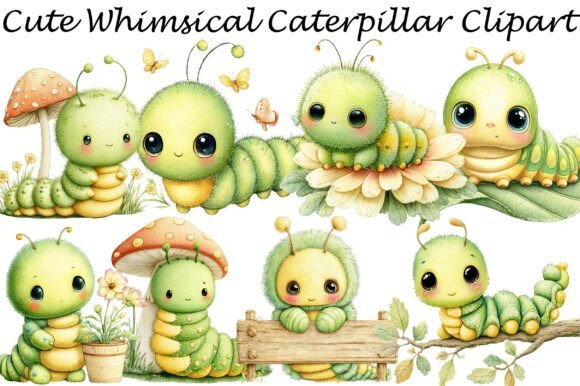 Cute Whimsical Caterpillar Clipart for Designers