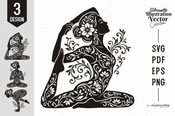 Elegant Floral Yoga Silhouette: Elevating Design with Mindful Artistry
