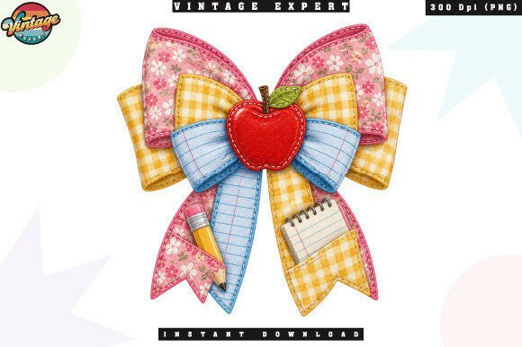 Elevating Educational Branding with the Cute Classroom Bow Patchwork PNG