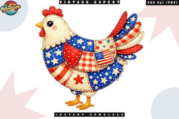 Embracing Americana: The Creative Potential of 4th of July Patchwork Chicken PNG Designs
