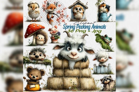 Enhancing Creative Projects with Spring Peeking Animals Clipart