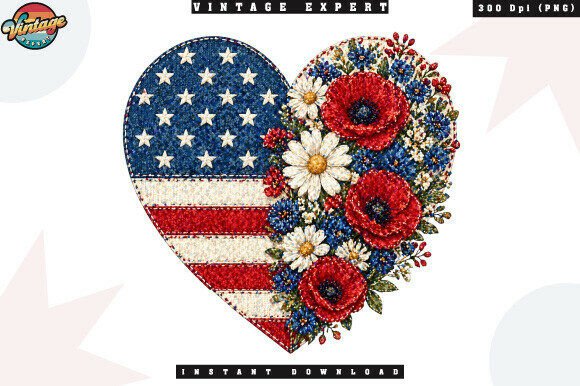 Integrating the Patriotic Floral Heart Patchwork PNG into Your Design Workflow