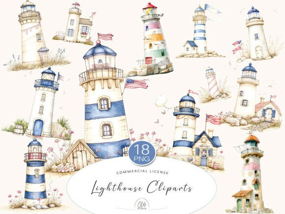 Nautical Lighthouse Cliparts PNG: Elevating Design with Coastal Charm
