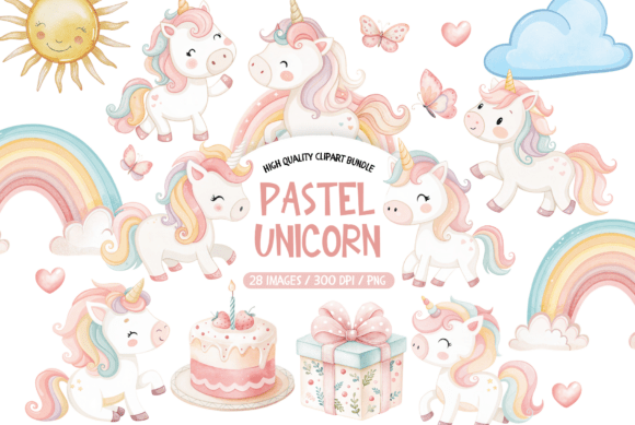 Pastel Unicorn Clipart Bundle Set