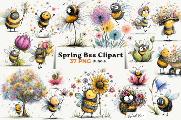 Spring Bee Clipart Bundle: Fresh Design Assets