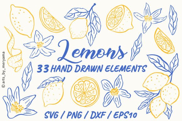 Strategic Branding with 33 Hand Drawn Lemon Botanical Fruit PNG Assets