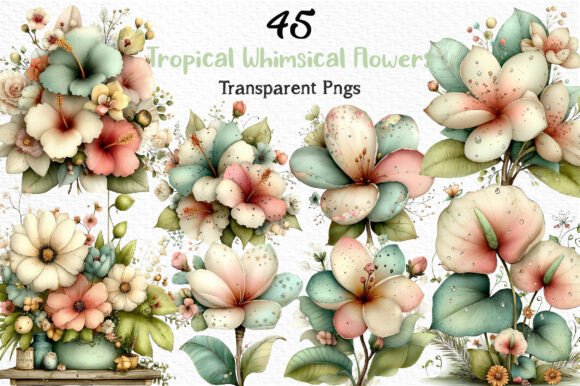 Strategic Visual Branding with Tropical Whimsical Flowers Clipart PNG