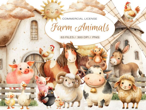 Watercolor Baby Farm Animals Clipart: Bringing Rustic Charm to Your Creative Projects