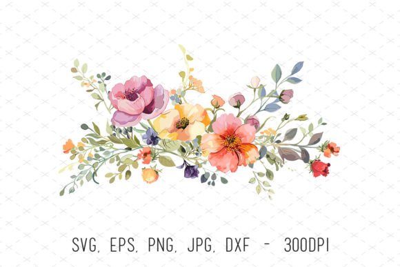 Watercolor Floral Flower Border Clipart