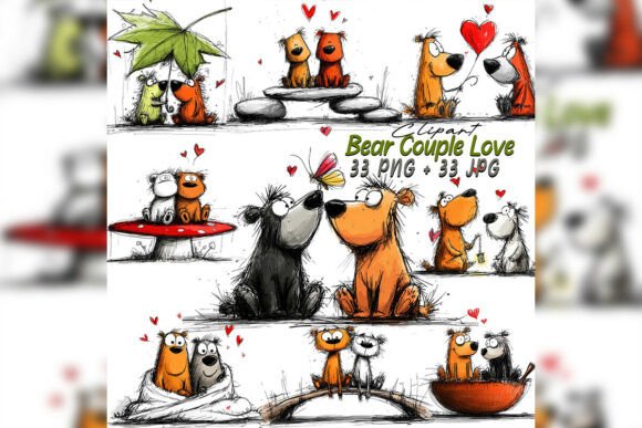 Whimsical Bear Couple Love Clipart