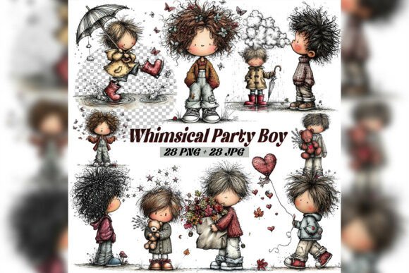 Whimsical Birthday Boy Clipart Set