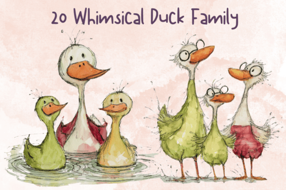 Whimsical Quirky Duck Family Clipart Set