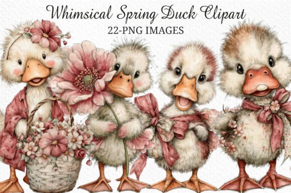 Whimsical Spring Duck Clipart Png Bundle: Elevate Your Creative Projects with Hand-Painted Charm